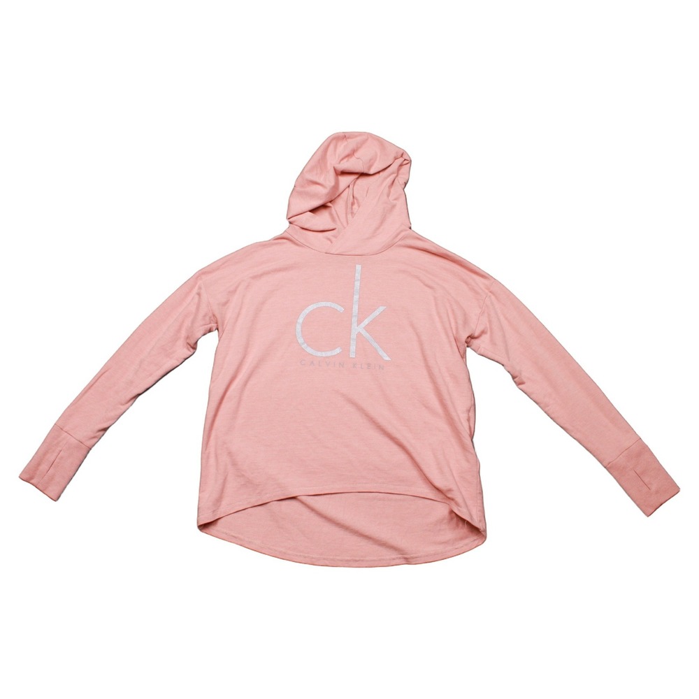 Calvin Klein Jeans Womens Pink Silver Logo Pullover Hoodie Size M Thumbholes